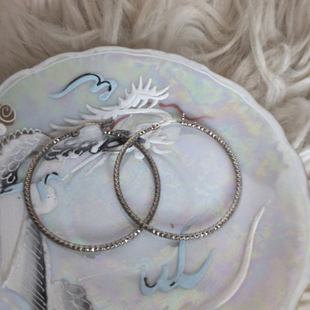Vintage Grecian Style Large Sterling Silver Hoop Earrings